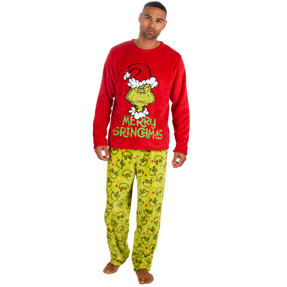 Mens Christmas Grinch Snuggle Fleece Pyjama Set – Huggable Hoodie