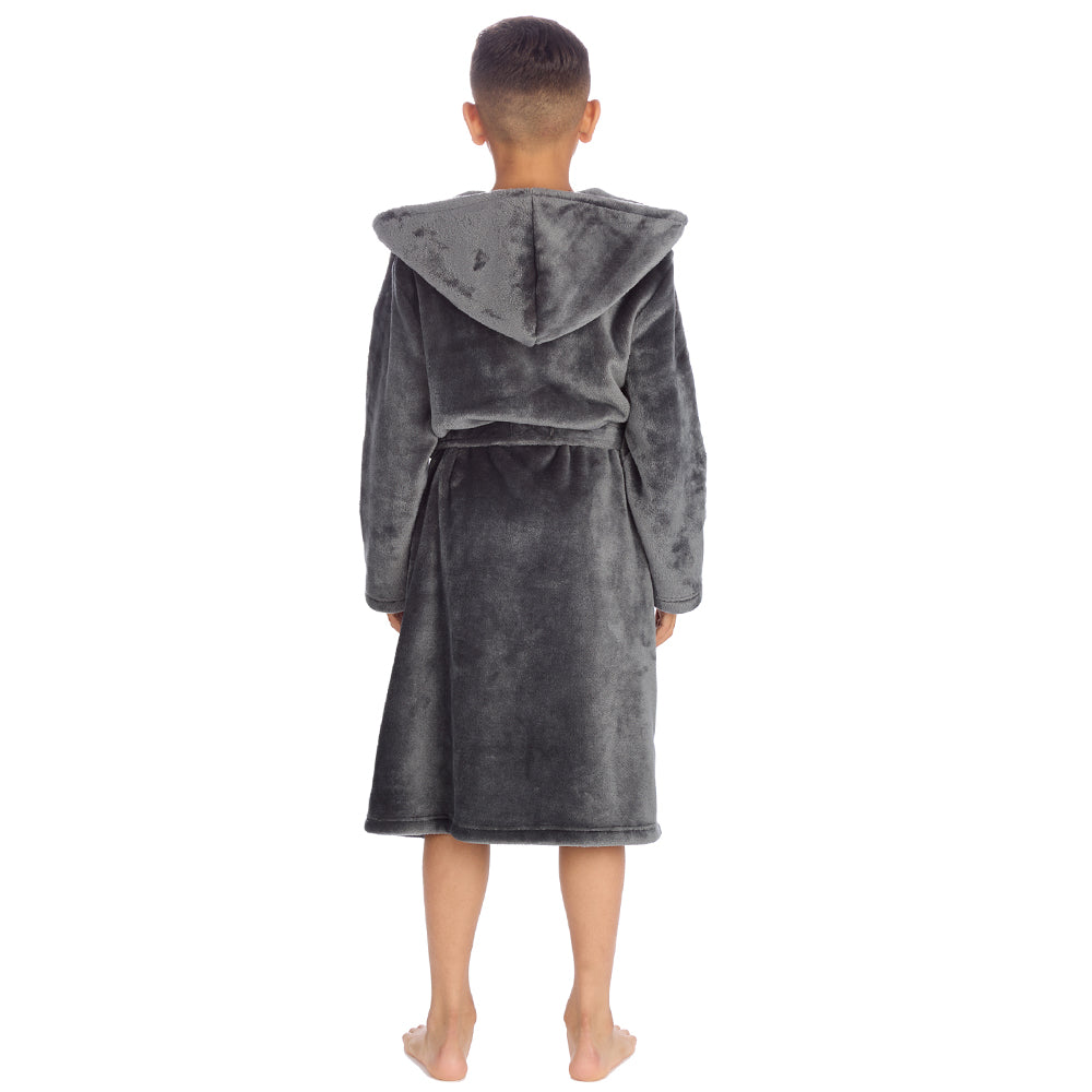Boys Plain Charcoal Hooded Dressing Gown