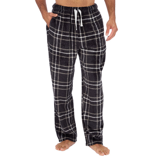 Mens Black Check Fleece Pyjama Bottoms