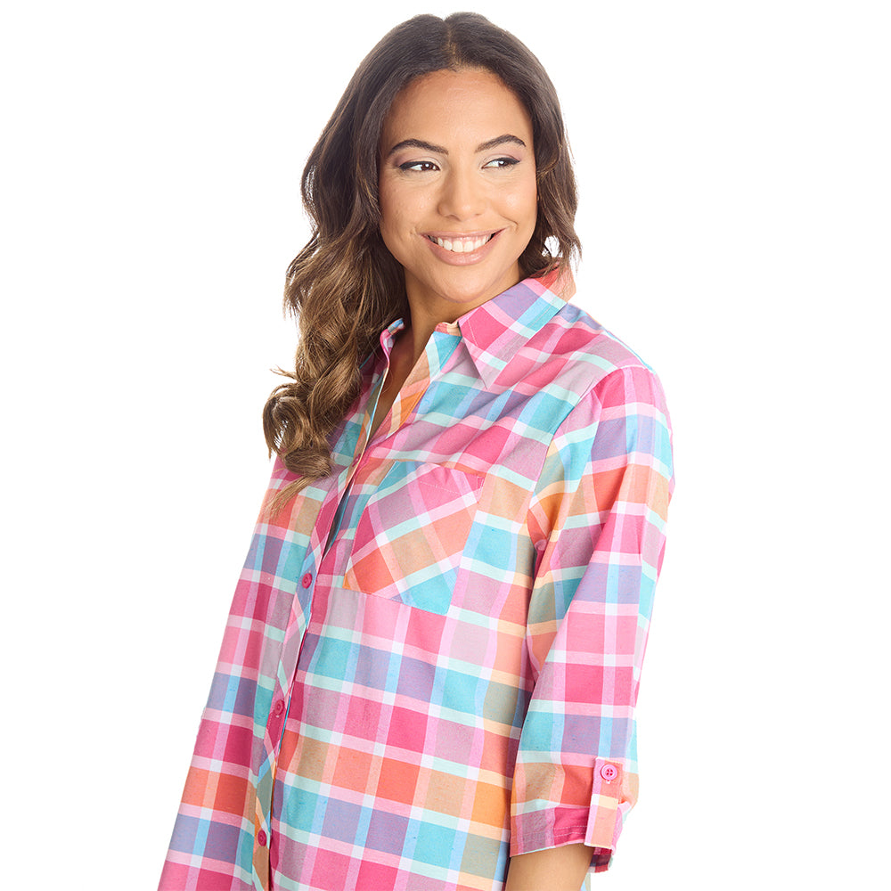 Ladies Pink Check Woven Nightshirt