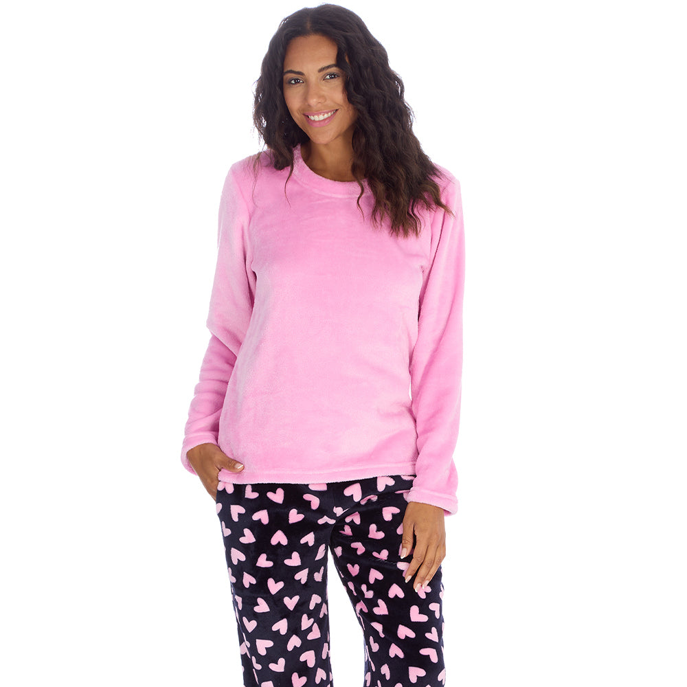Ladies Pink Hearts Fleece Pyjama Set