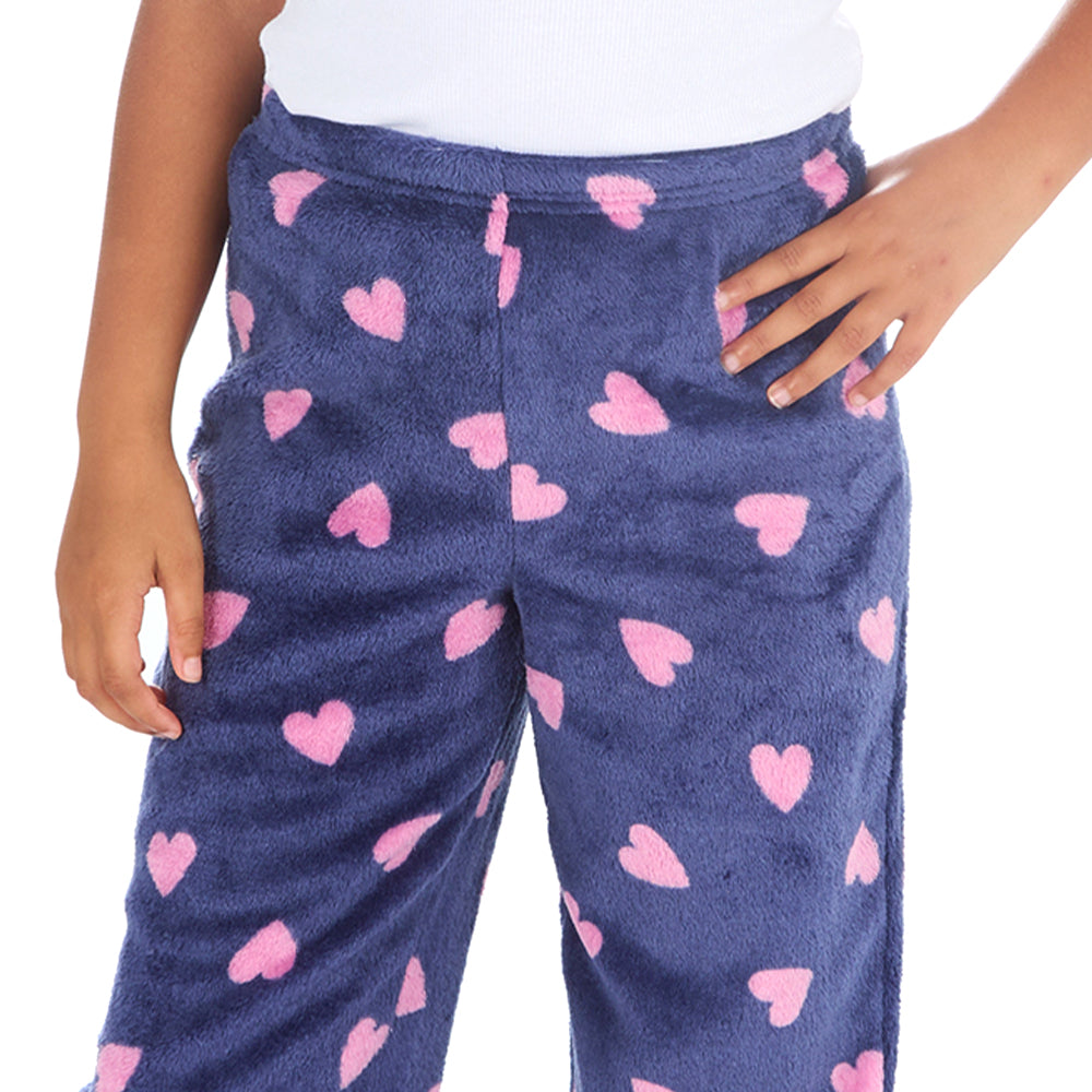 Girls Navy Hearts Fleece Pyjama Bottoms