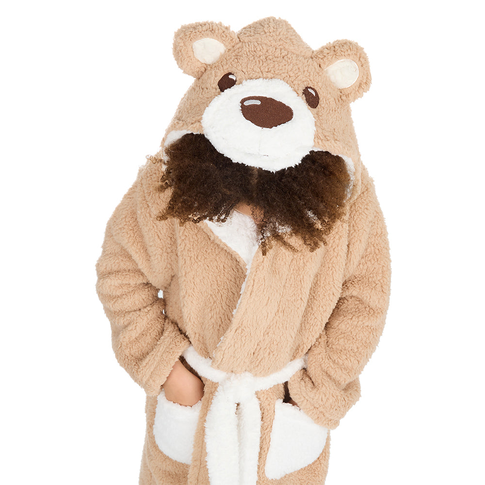 Girls Teddy Bear Sherpa Fleece Dressing Gown