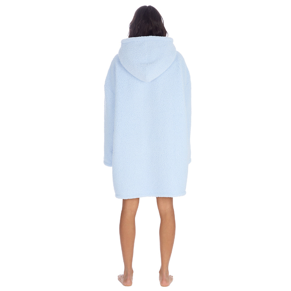 Ladies Baby Blue Teddy Fleece Blanket Hoodie