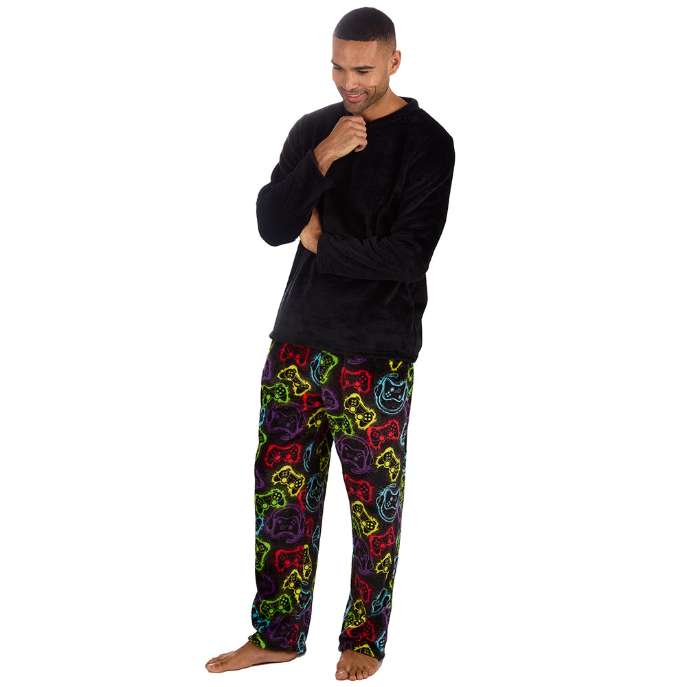 Mens Gaming Black Fleece Pyjama Set