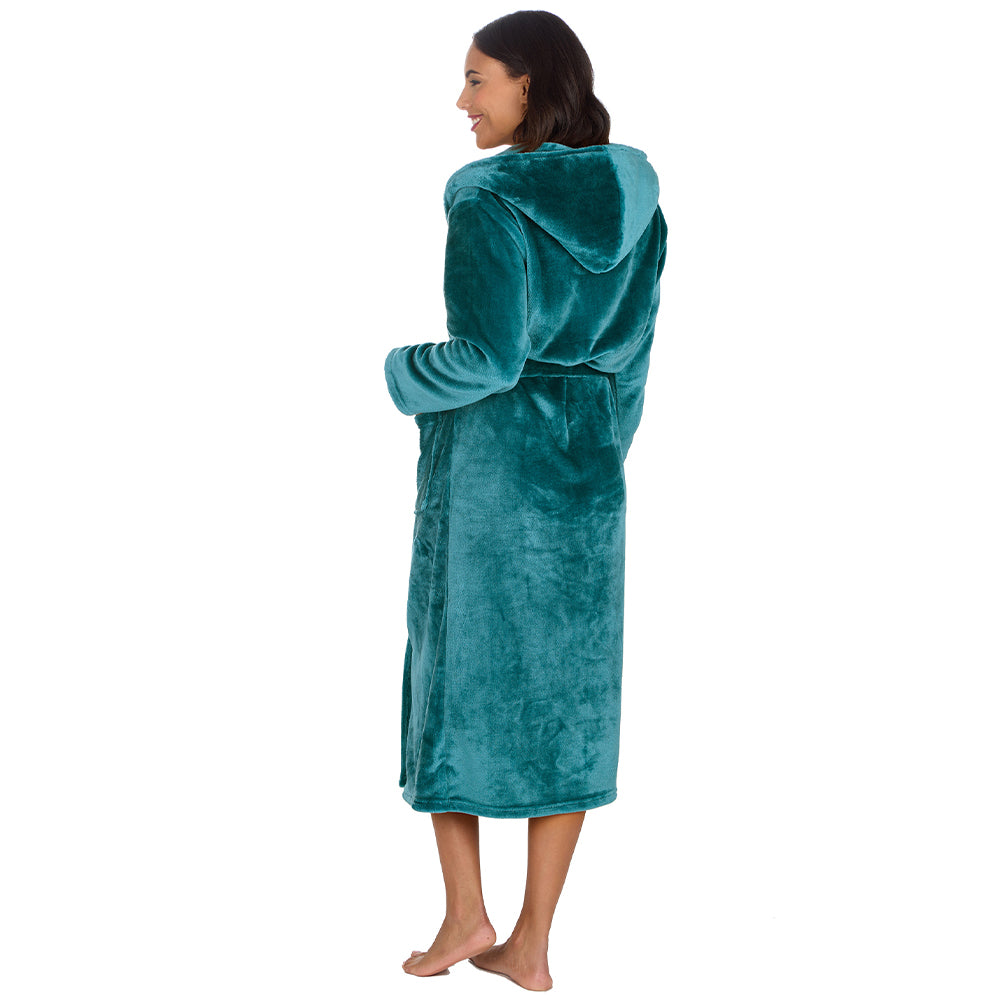 Personalised Ladies Teal Long Hooded Dressing Gown