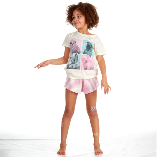 Girls Cream Puppy Short Pyjama Set
