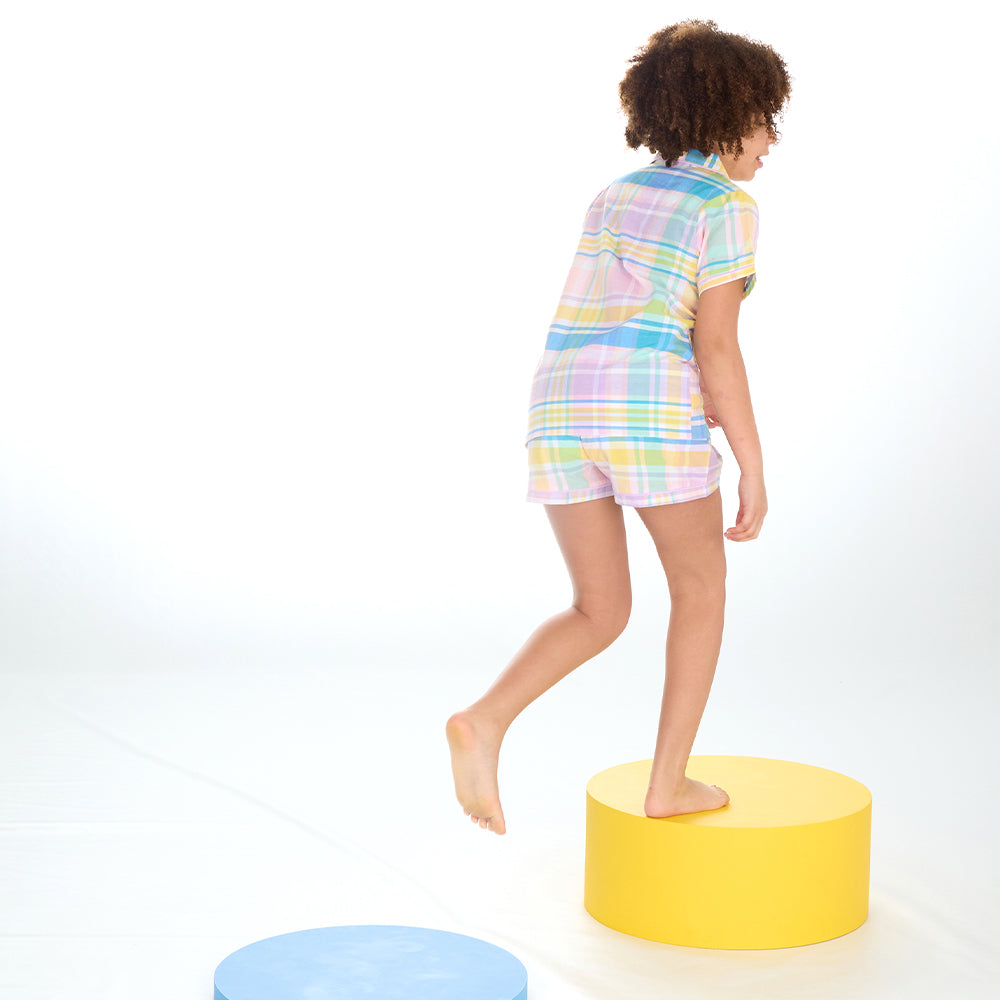 Girls Blush Check Woven Short Pyjamas