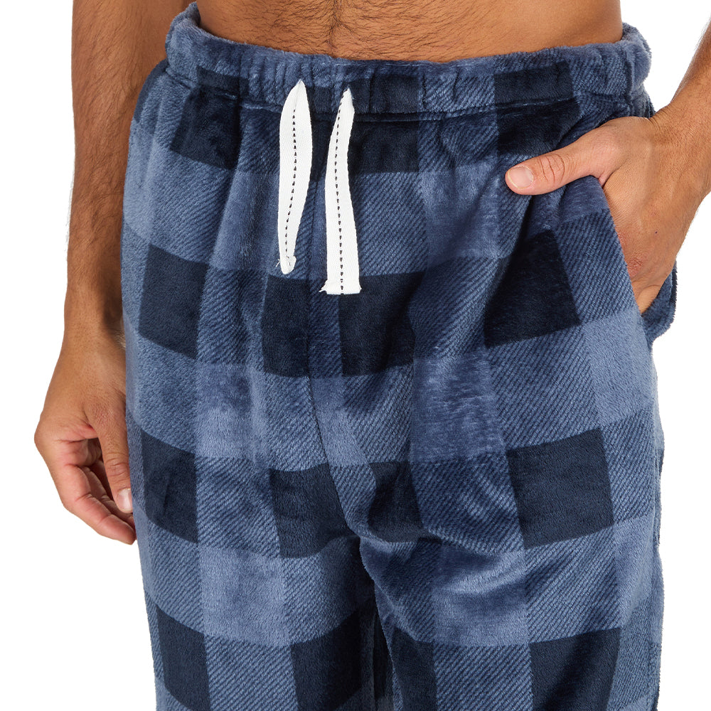 Mens Silver Check Fleece Pyjama Set