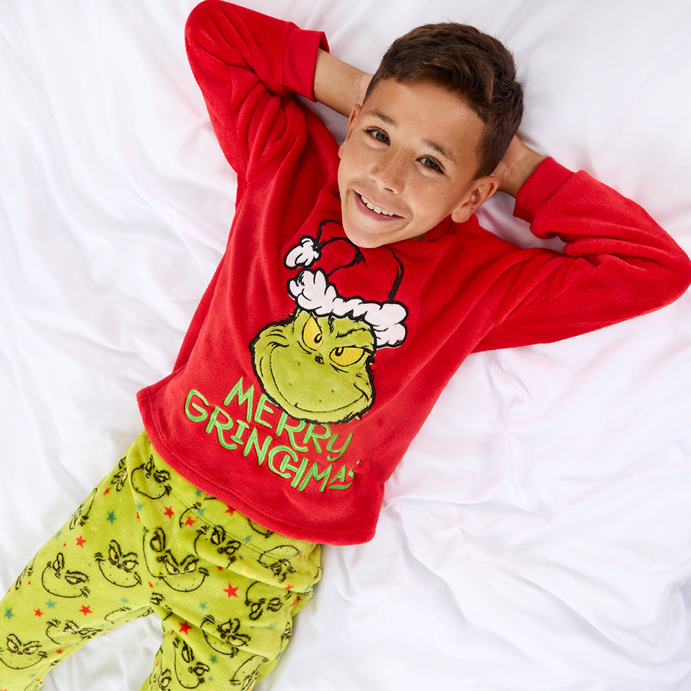 Boys Christmas Grinch Snuggle Fleece Pyjama Set
