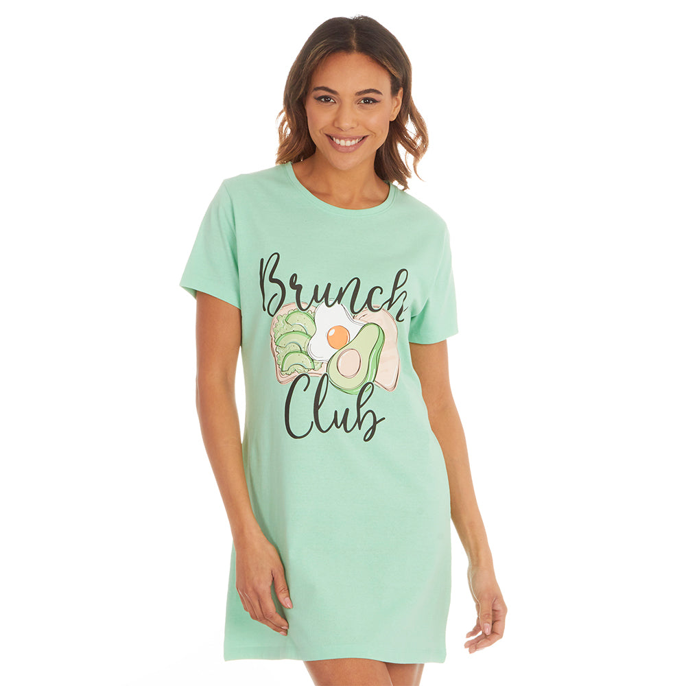 Ladies Short Sleeve Brunch Club Print Nightie