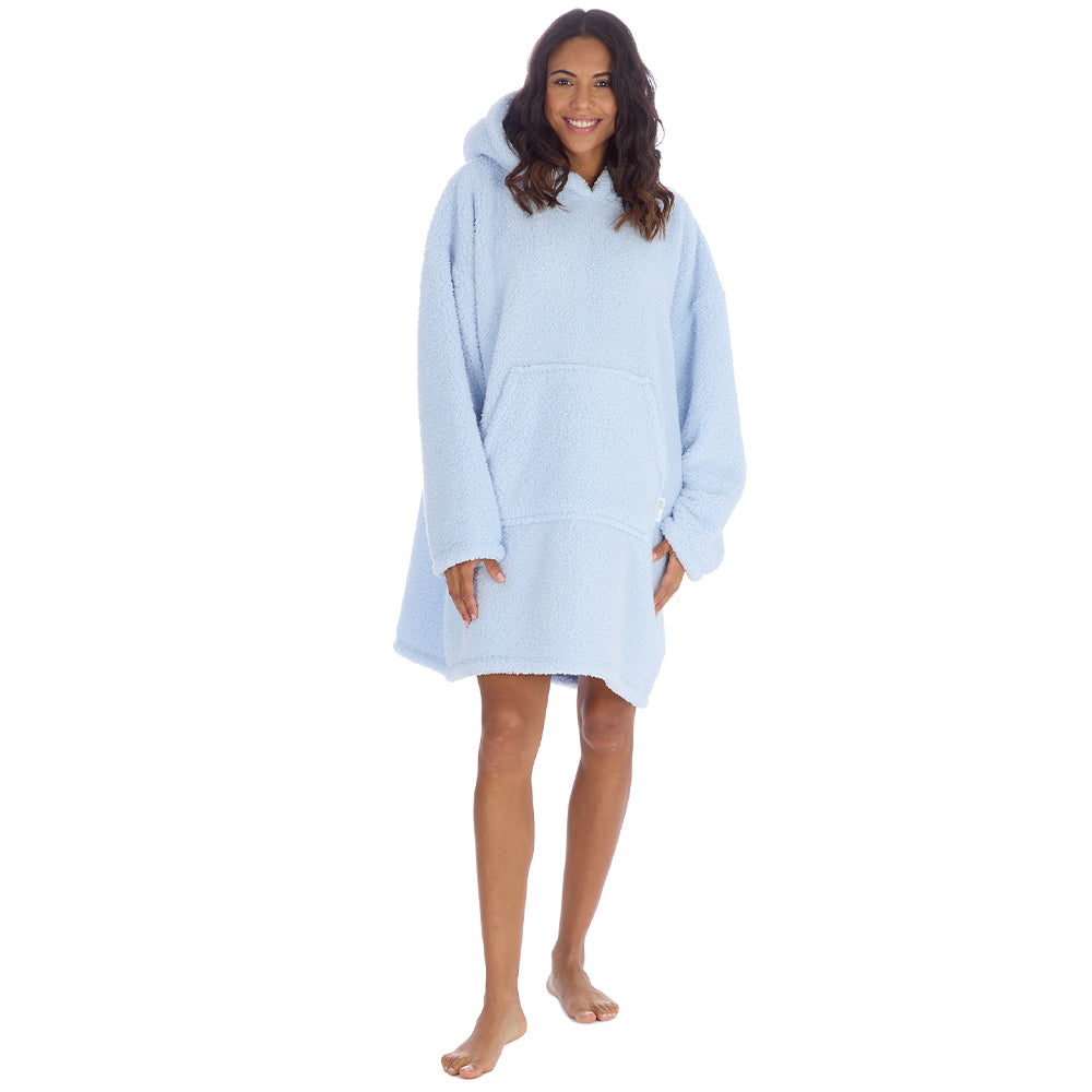 Ladies Baby Blue Teddy Fleece Blanket Hoodie