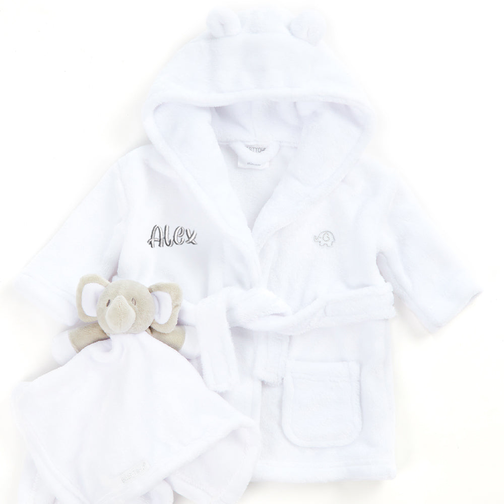 Personalised Baby White Bear Ears Dressing Gown