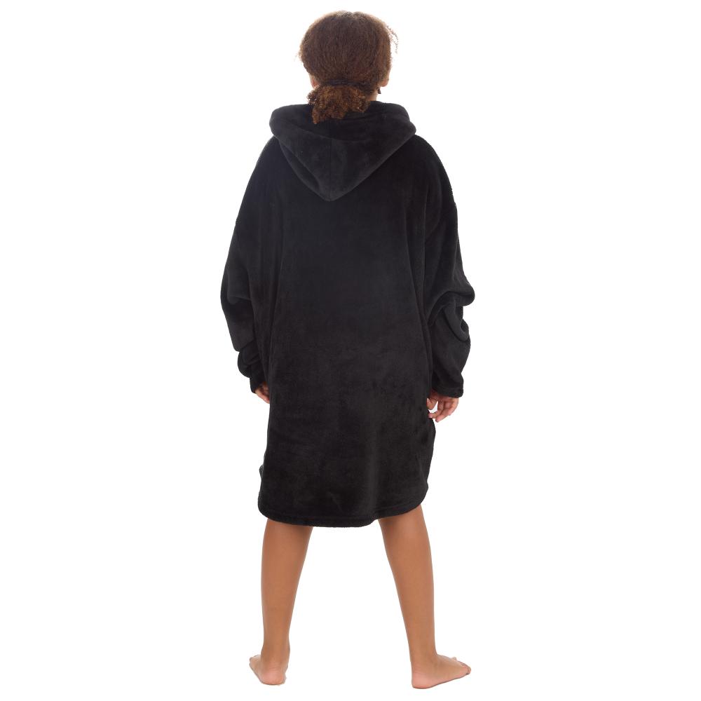 Girls Black Coral Fleece Blanket Hoodie