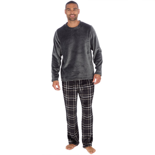 Mens Charcoal Check Fleece Pyjama Set