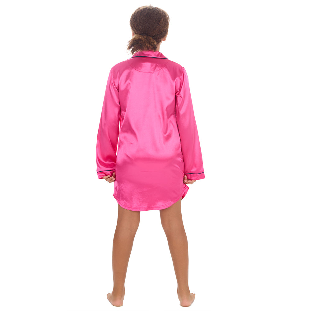 Girls Pink Silky Satin Nightshirt