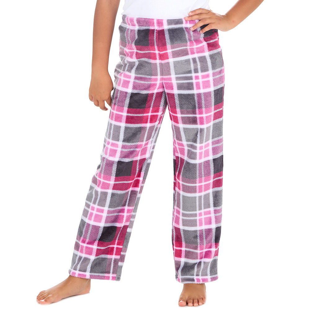 Girls Pink Check Fleece Pyjama Bottoms