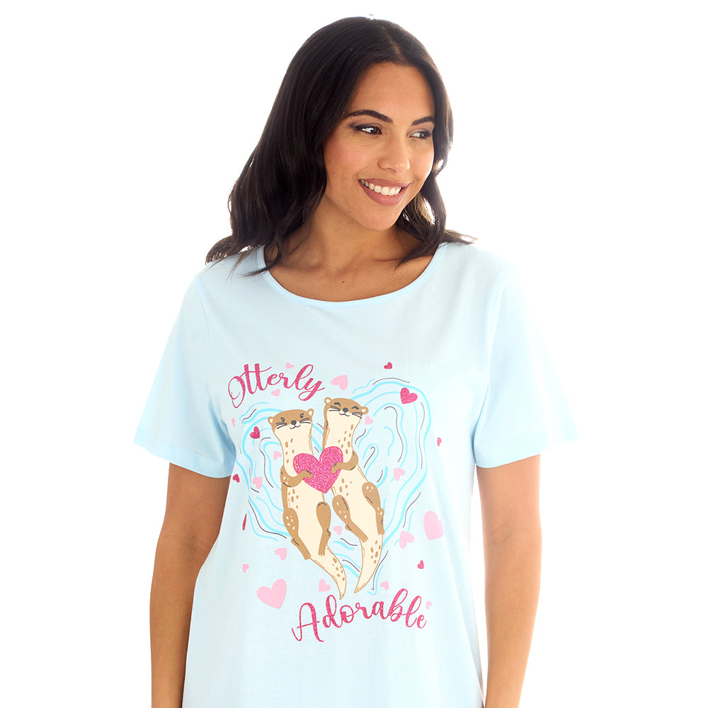 Ladies Love Otters Blue Cotton Sleep Tee
