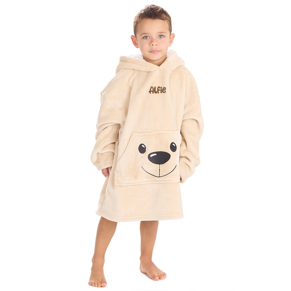 Personalised Infant Kids Teddy Bear Mini Blanket Hoodie