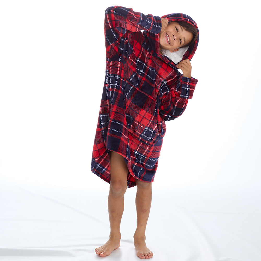 Boys Tartan Check Blanket Hoodie