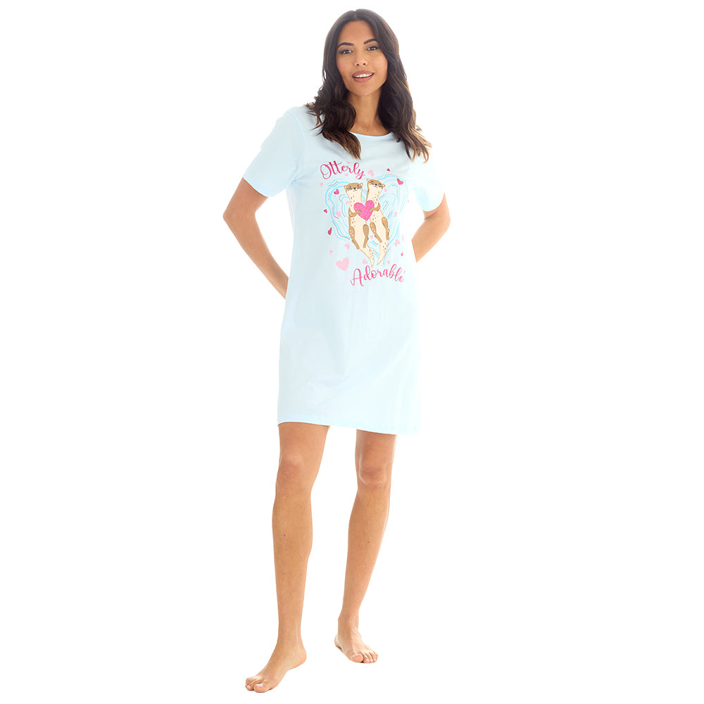 Ladies Love Otters Blue Cotton Sleep Tee