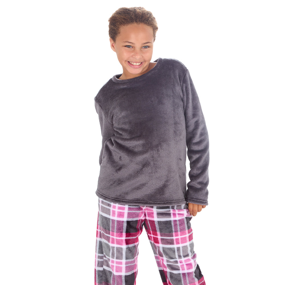 Girls Charcoal Check Fleece Pyjama Set