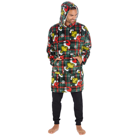 Mens Grinch Check Blanket Hoodie