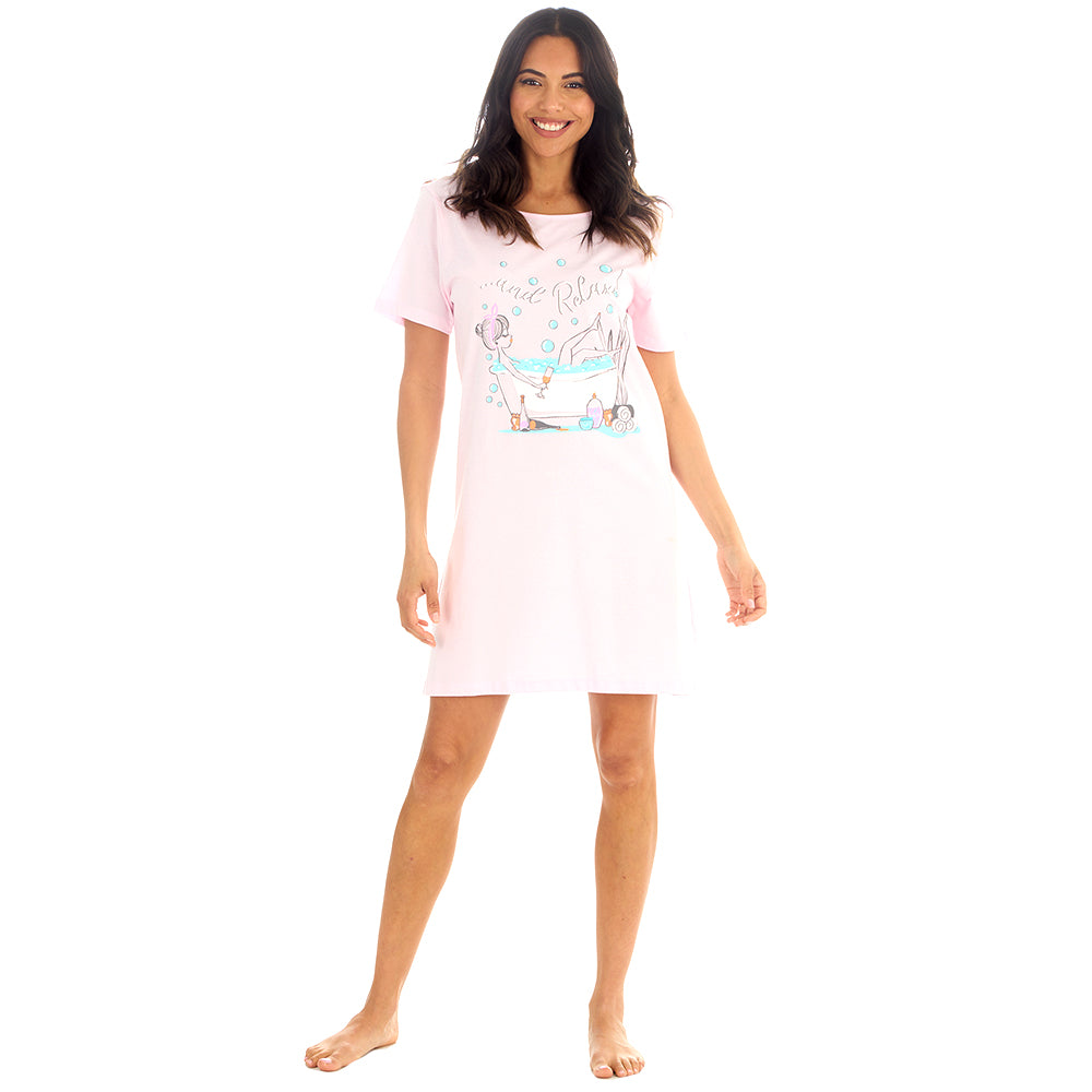 Ladies Relax Pink Cotton Sleep Tee