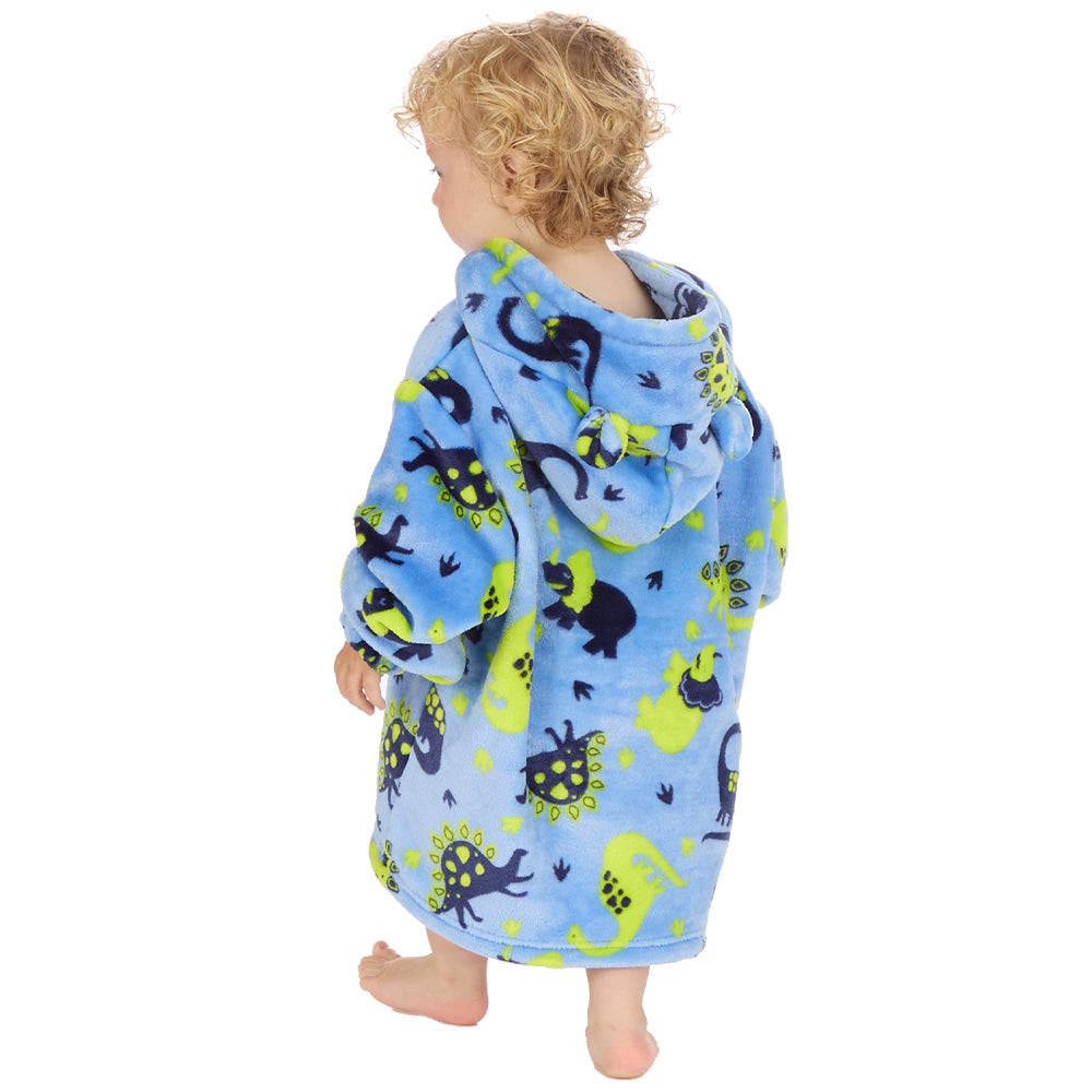 Toddler Bear Ears Blue Dino Blanket Hoodie
