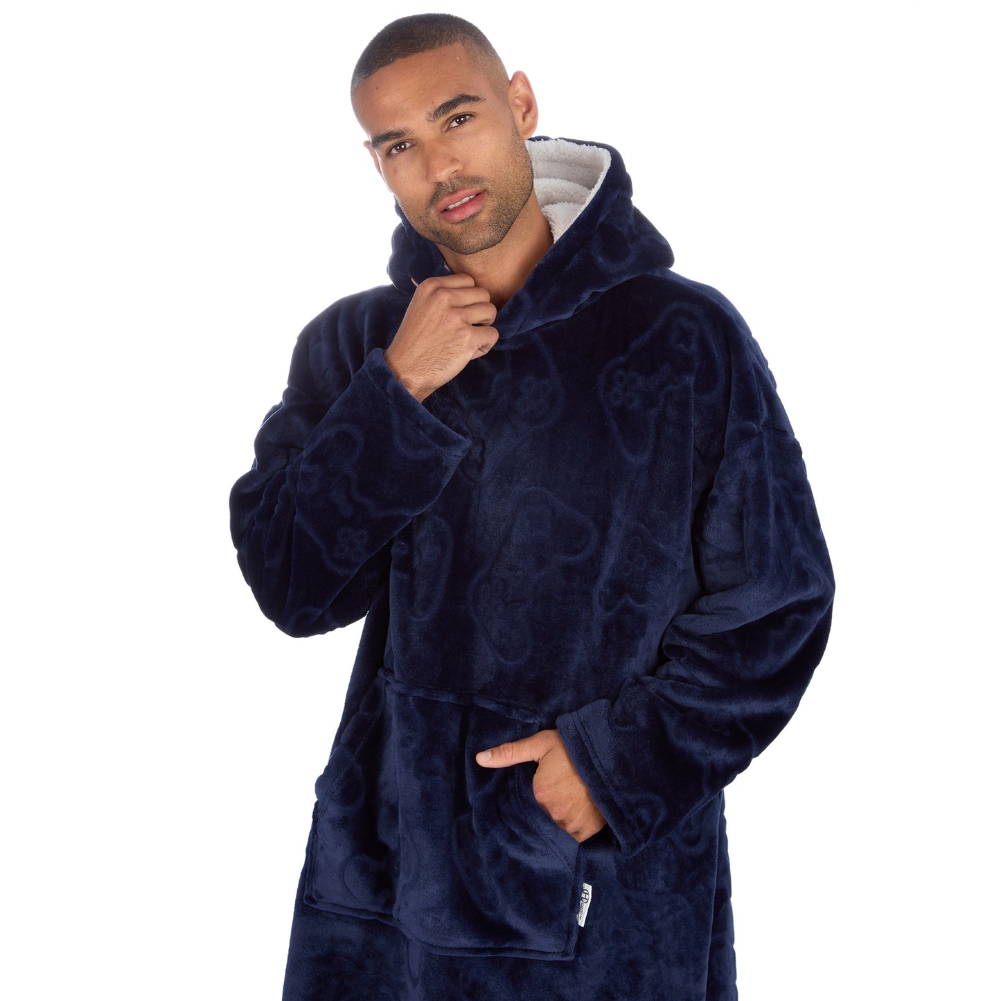 Mens Navy Gamer Embossed Blanket Hoodie
