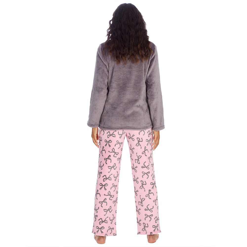 Ladies Grey Bows Fleece Pyjama Set