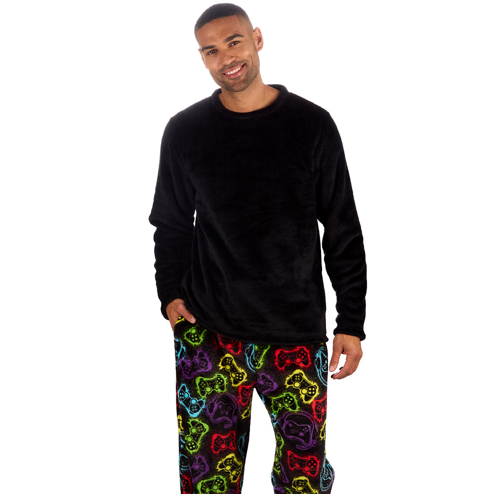Mens Gaming Black Fleece Pyjama Set