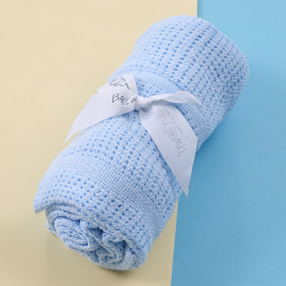 Baby Blue Cellular 100% Cotton Blanket