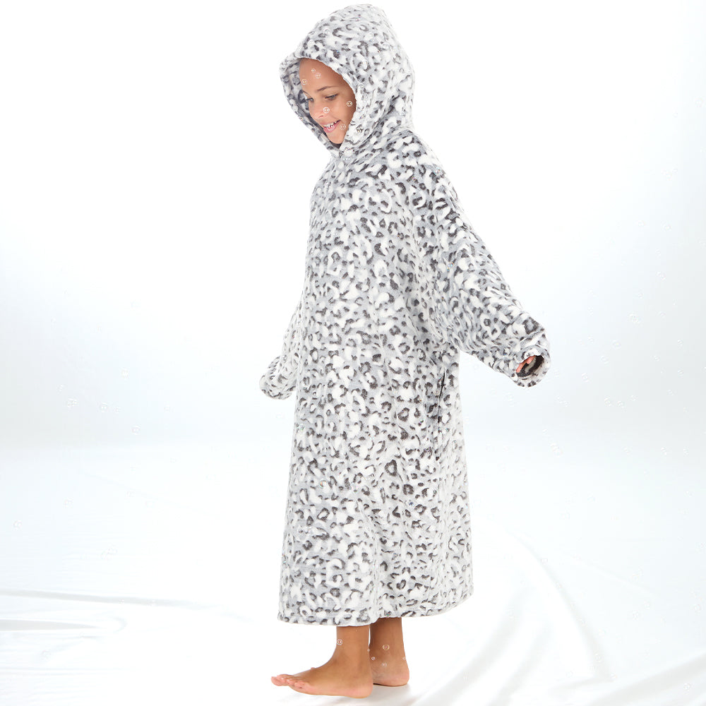 Girls Leopard Longline Hooded Blanket