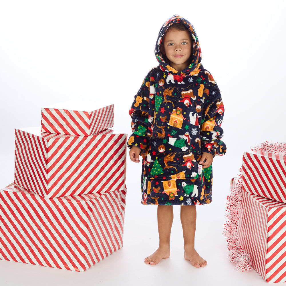 Infant Kids Navy Christmas Fleece Blanket Hoodie