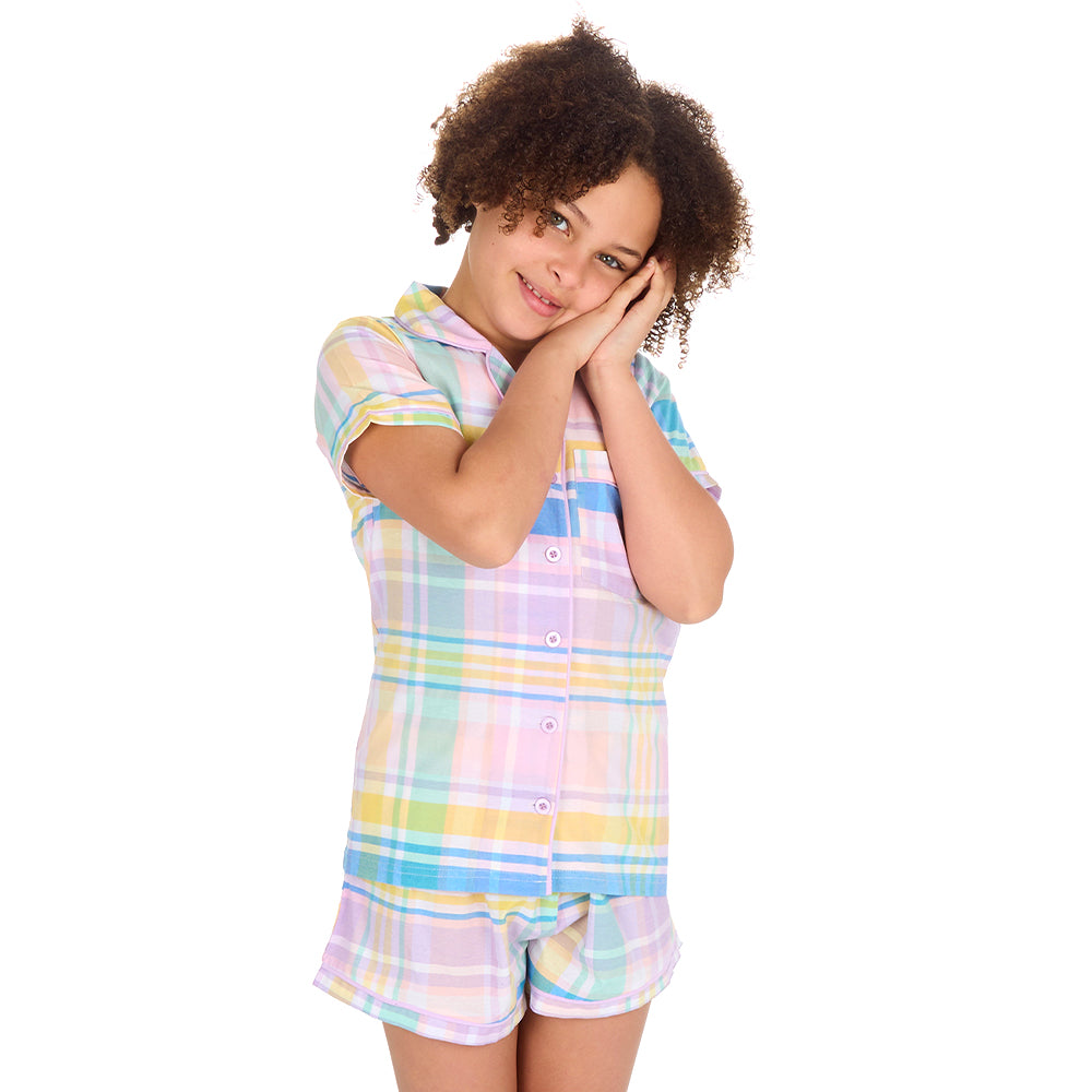 Girls Blush Check Woven Short Pyjamas
