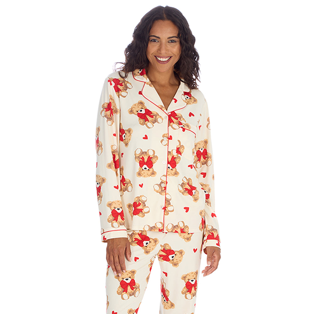 Ladies Teddy Print Traditional Pyjama Set