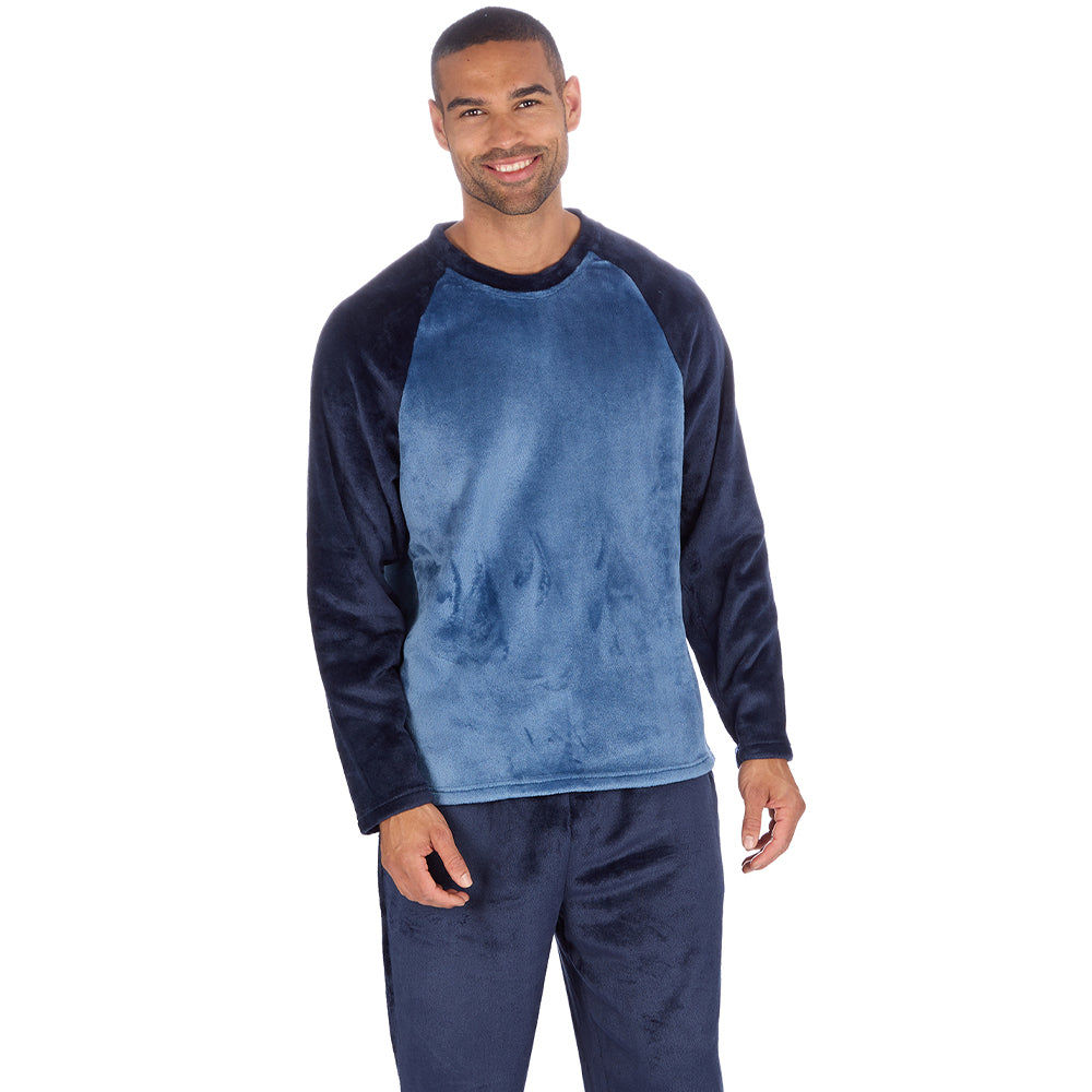 Mens Raglan Blue Fleece Pyjama Set