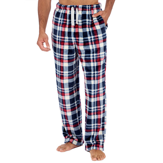 Mens Navy Plaid Fleece Pyjama Bottoms
