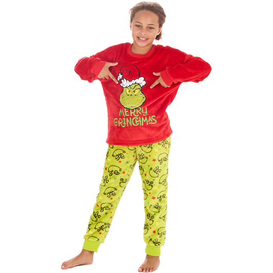 Girls Christmas Grinch Snuggle Fleece Pyjama Set