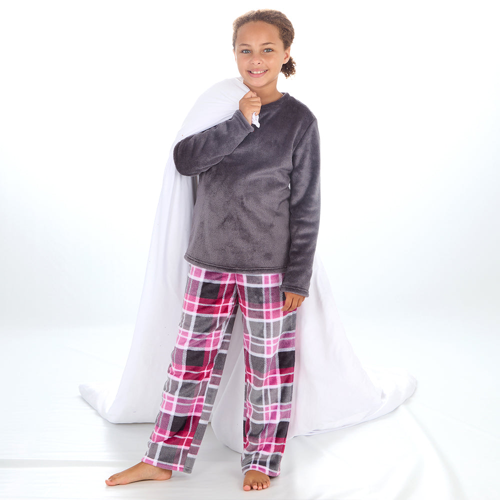Girls Charcoal Check Fleece Pyjama Set