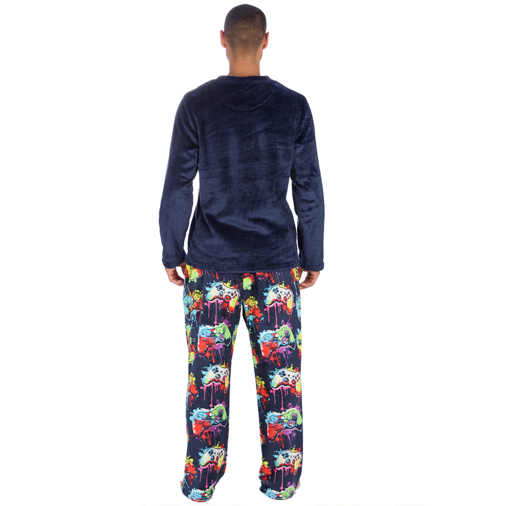 Mens Navy Gamer Fleece Pyjama Set