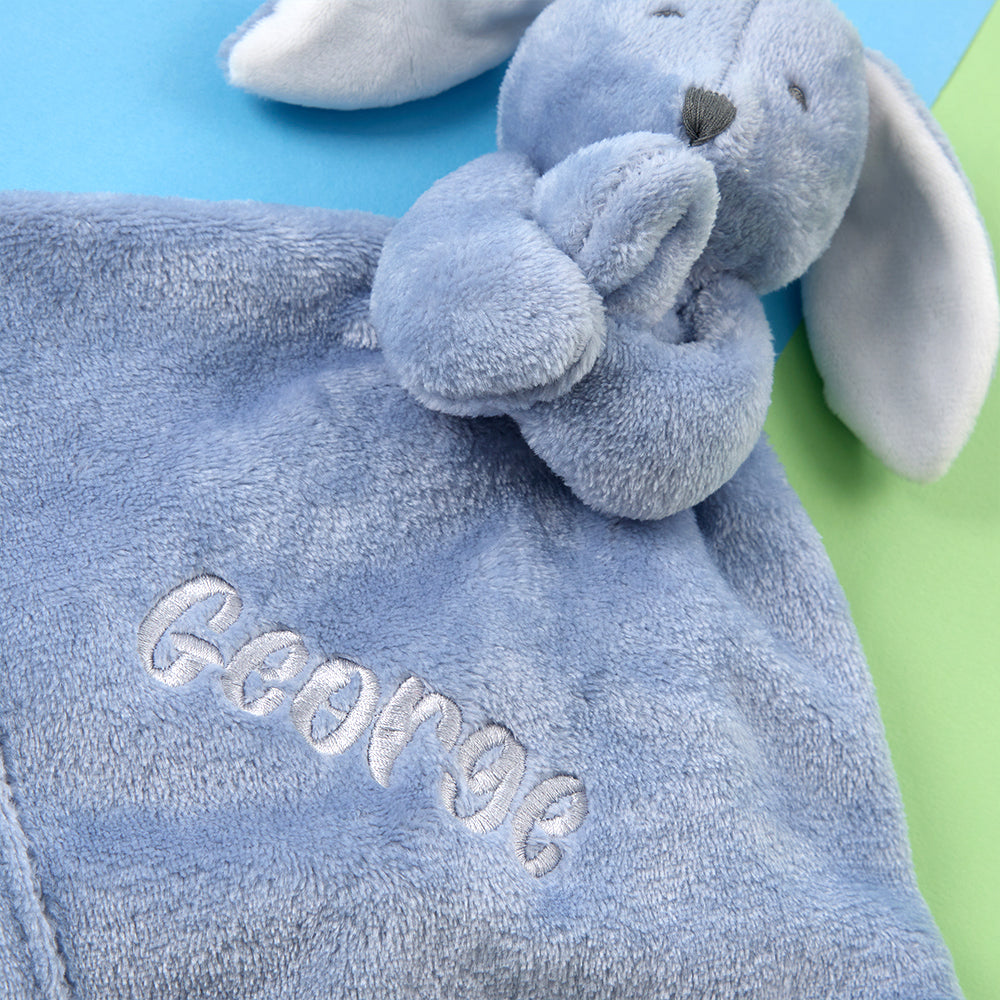 Personalised Baby Dusky Blue Bunny Comforter
