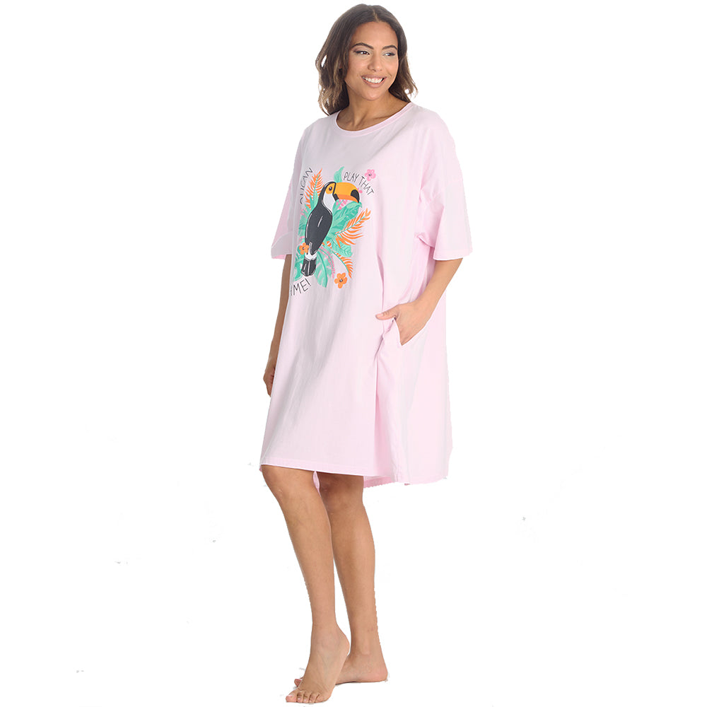 Ladies Toucan Pink Oversize Sleep Tee