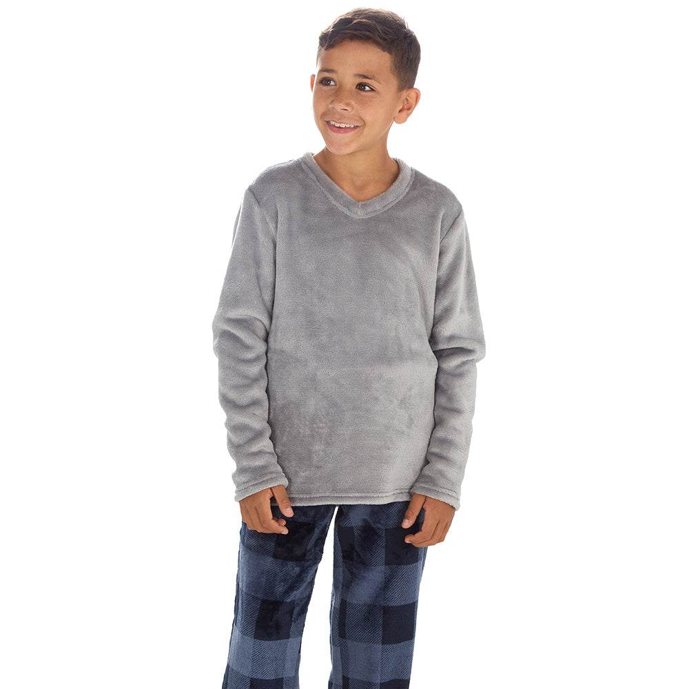 Boys Silver Check Fleece Pyjama Set