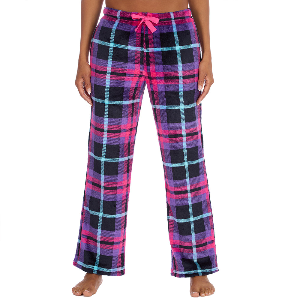 Ladies Fuchsia Check Fleece Pyjama Bottoms
