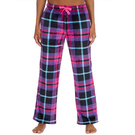 Ladies Fuchsia Check Fleece Pyjama Bottoms