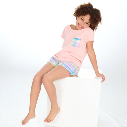 Girls Pastel Coral Short Pyjama Set