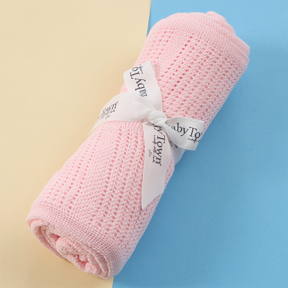 Baby Pink Cellular 100% Cotton Blanket