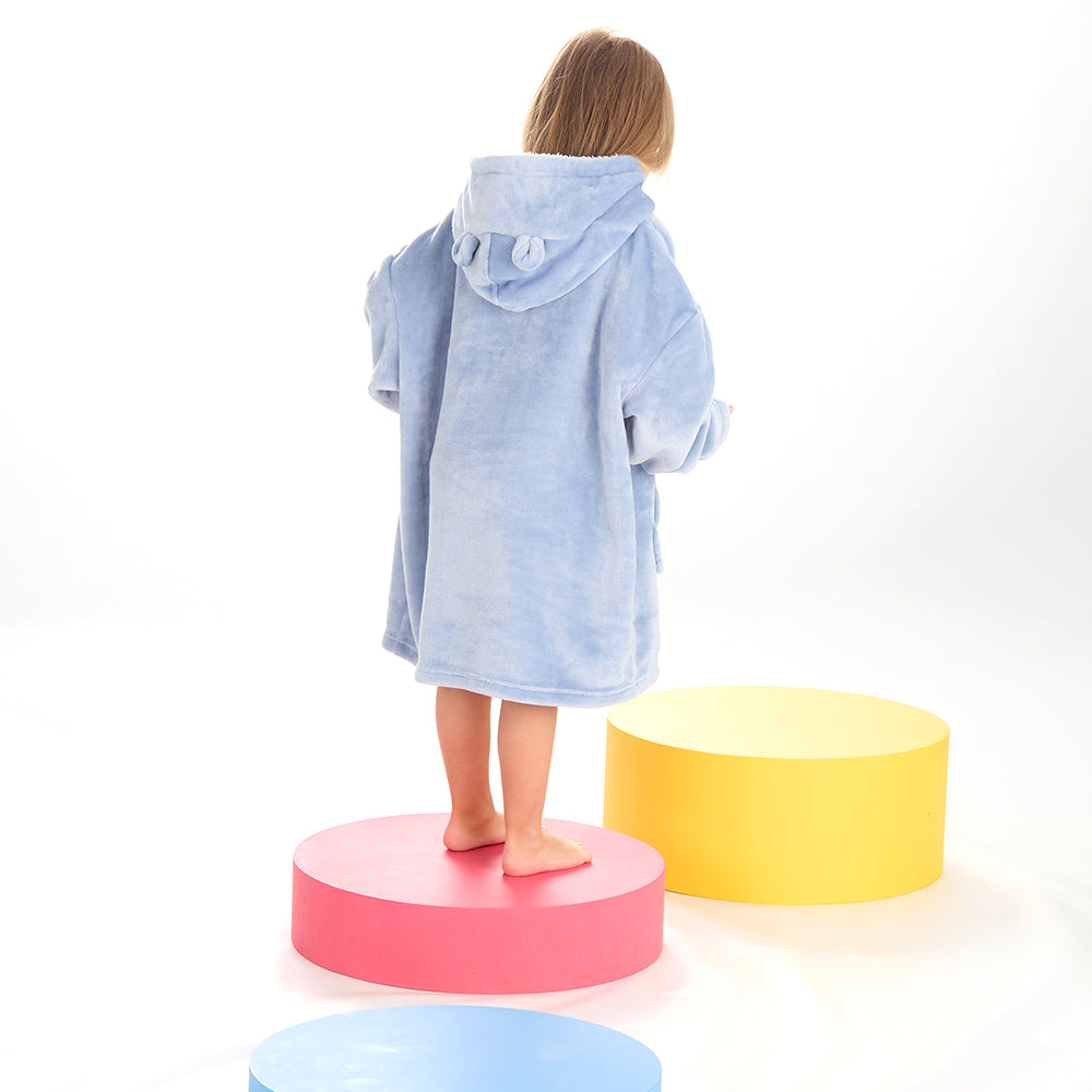 Infant Kids Bear Ears Dusky Blue Blanket Hoodie